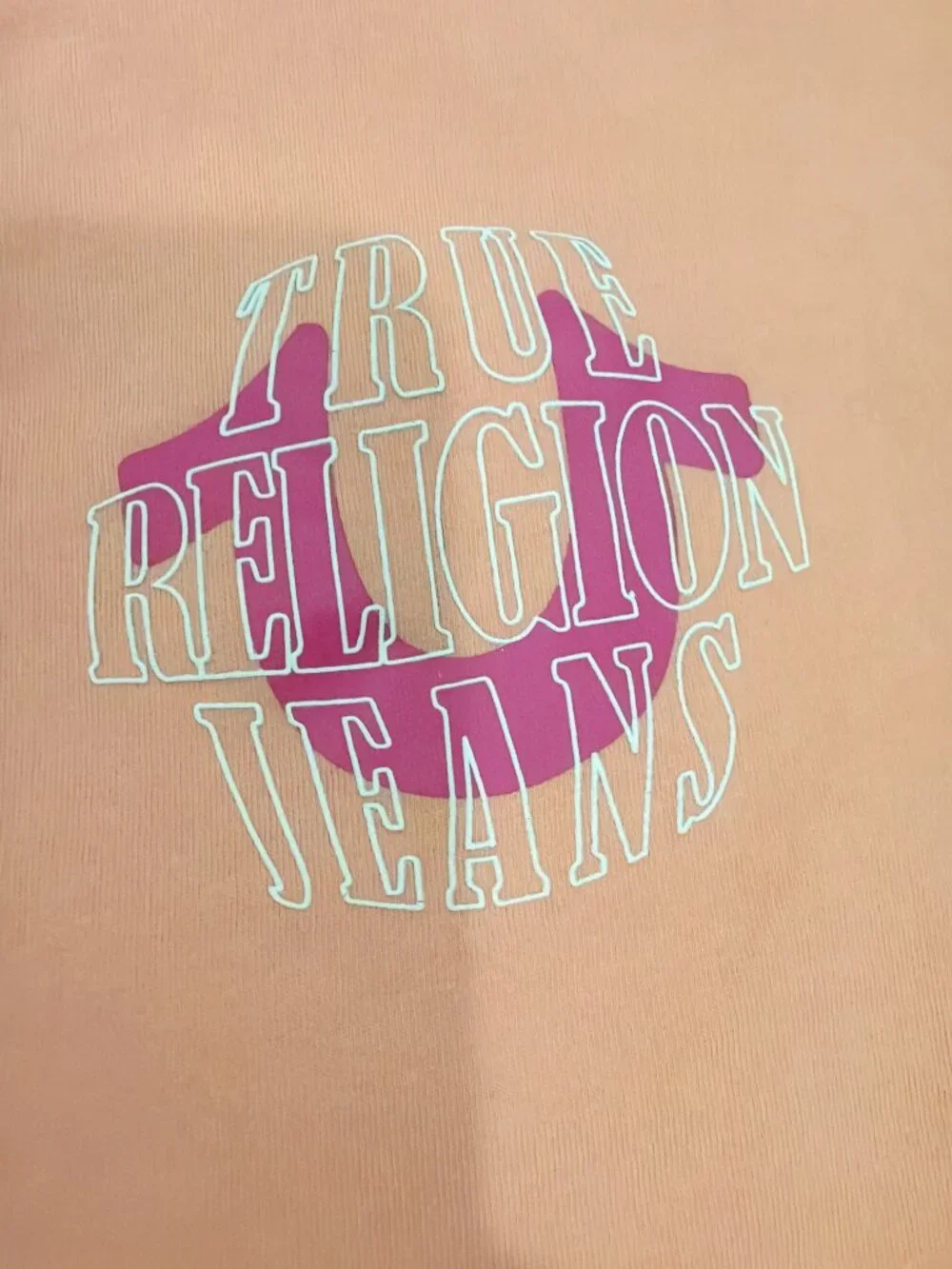 True Religion Brand Jeans T-Shirt Men’s Small Orange Peach Logo Graphic Tee